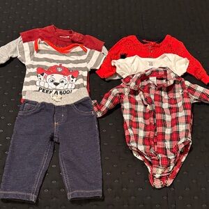 Carter's Red, Gray, and Blue Bodysuit Set